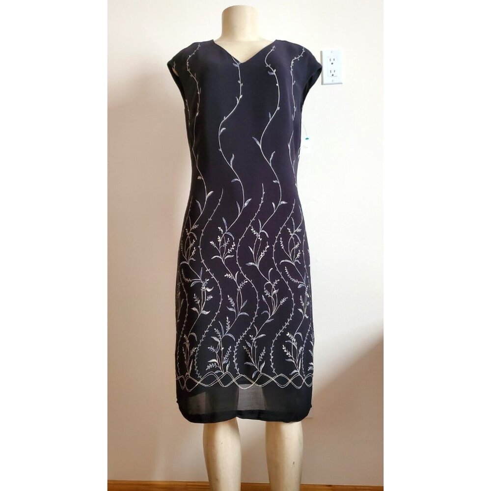 VTG CAROLE LITTLE WOMEN'S BLACK SLEEVELESS DRESS WITH FLORA DESIGN SIZE 10P #557